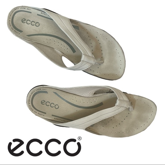 𝅺Ecco flip flop sandals size 39 off white orthotic summer beach shoes - Picture 1 of 10